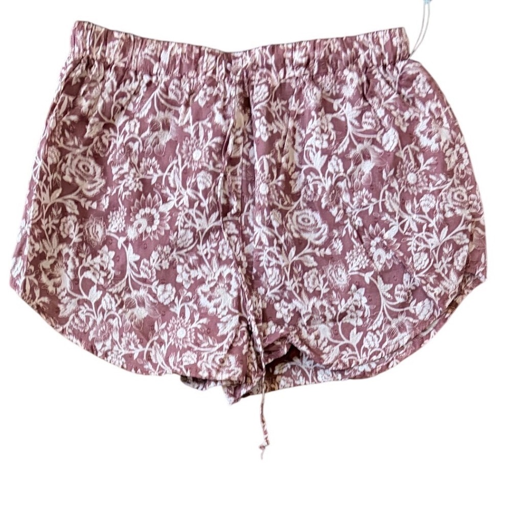 Olivaceous Burgundy Floral Eyelet Shorts Elastic Waist Drawstring Small NWT